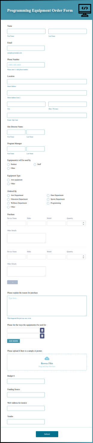 Programming Equipment Order Form Template