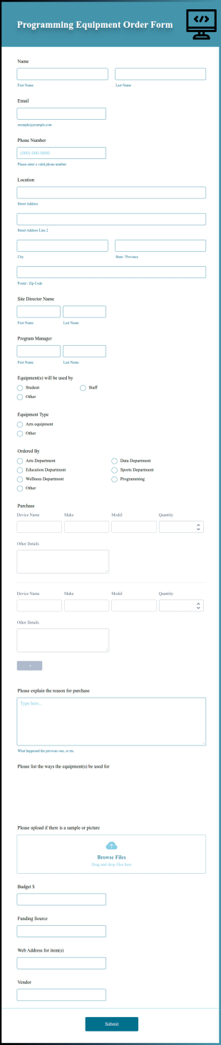 Programming Equipment Order Form Template