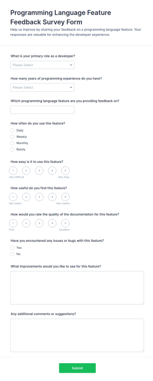 Programming Language Feature Feedback Survey Form Template