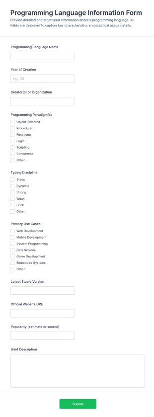 Programming Language Information Form Template