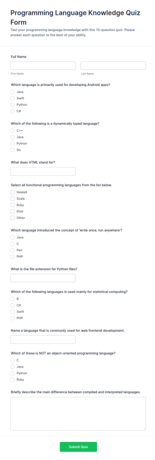 Programming Language Knowledge Quiz Form Template