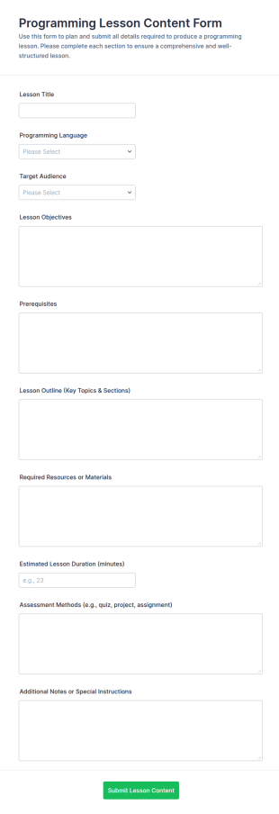 Programming Lesson Content Form Template