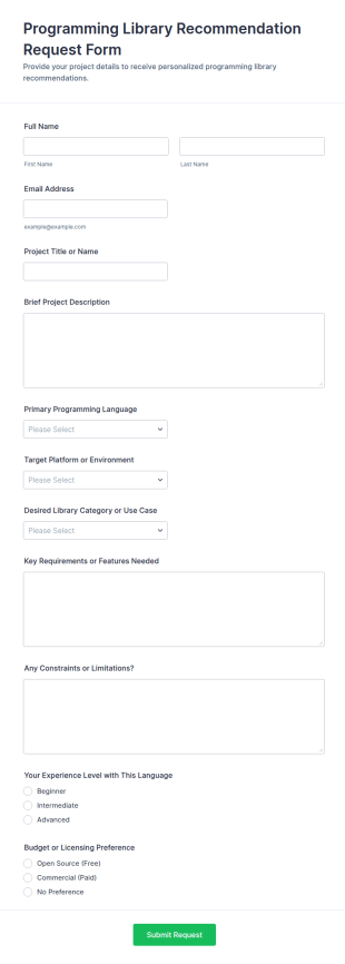 Programming Library Recommendation Request Form Template