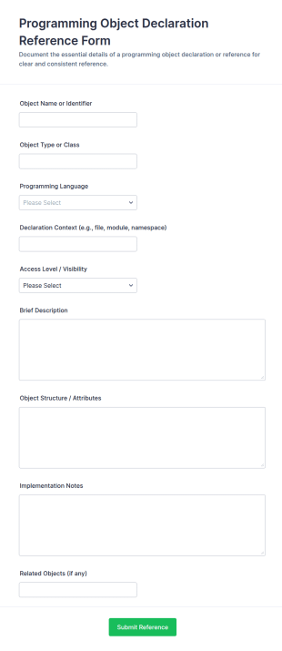 Programming Object Declaration Reference Form Template