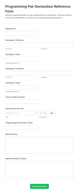 Programming Pair Declaration Form Template