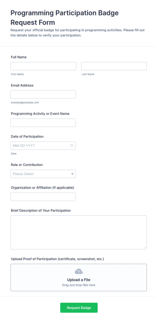 Programming Participation Badge Request Form Template
