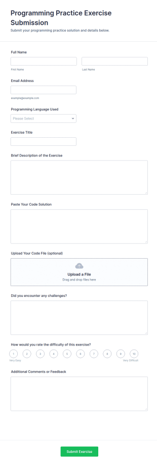 Programming Practice Exercise Submission Form Template