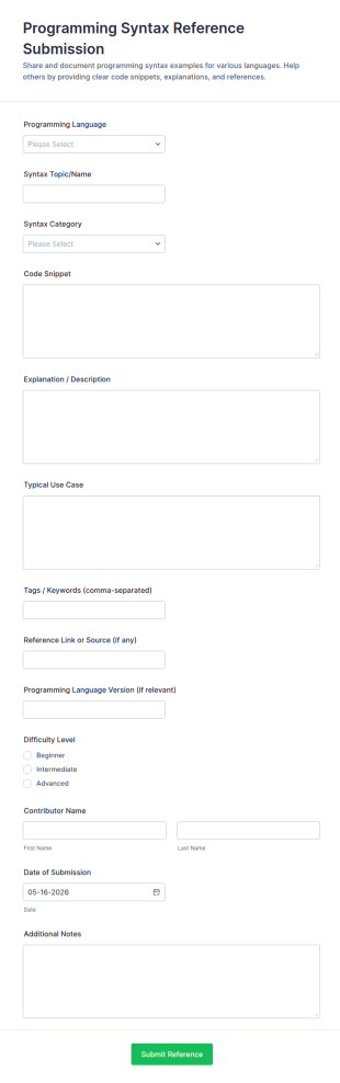 Programming Syntax Reference Submission Form Template