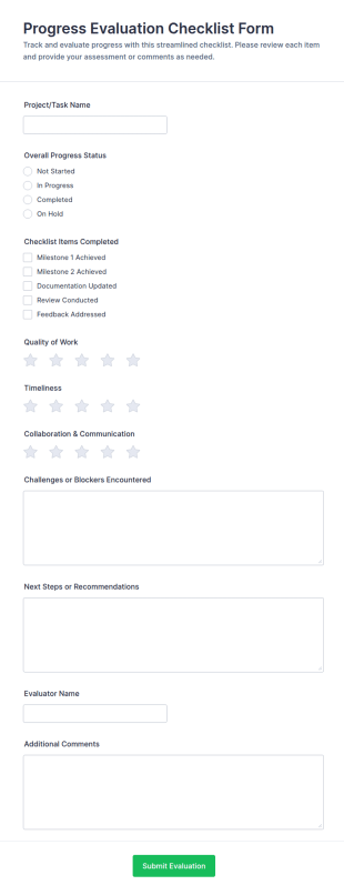 Progress Evaluation Checklist Form Template
