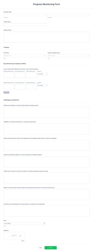 Progress Monitoring Form Template