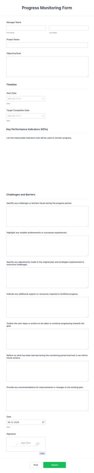 Progress Monitoring Form Template
