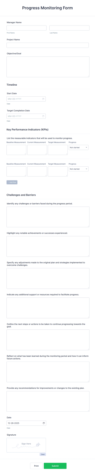 Progress Monitoring Form Template