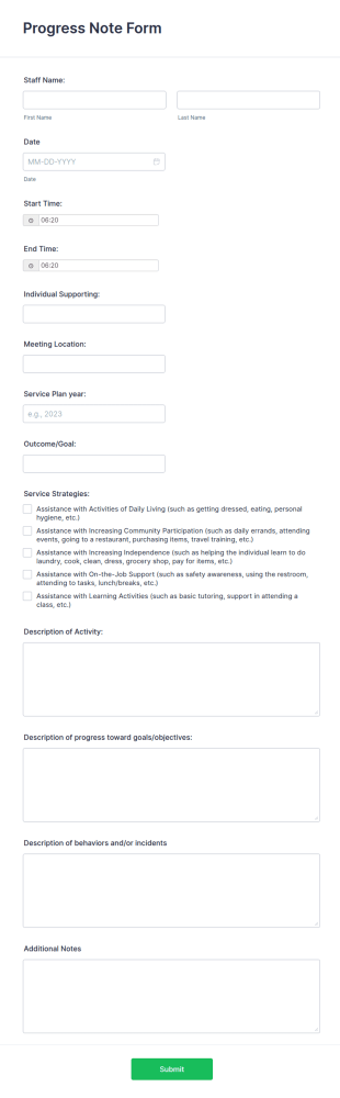 Progress Note Form Template