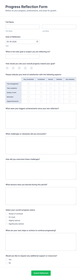 Progress Reflection Form Template