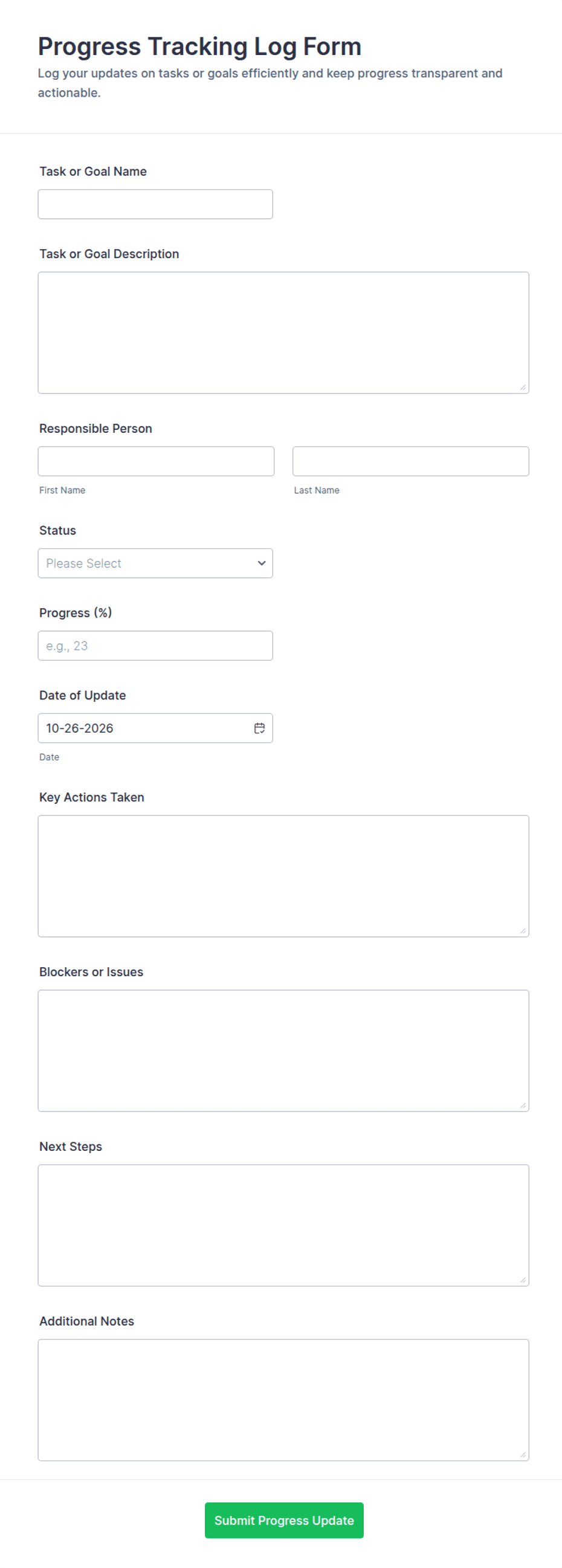 Progress Tracking Log Form Template | Jotform