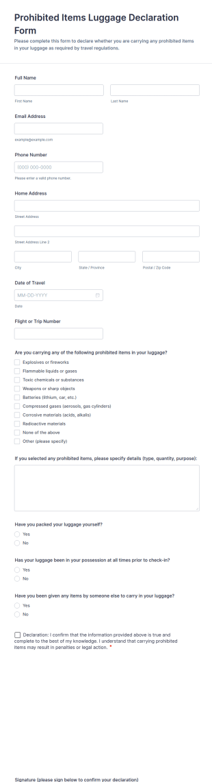 Prohibited Items Luggage Declaration Form Template