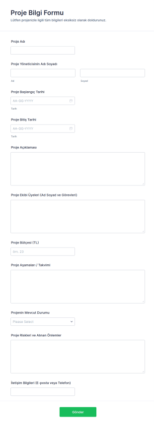 Proje Bilgi Form Şablonu