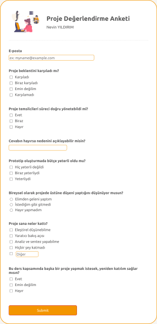 Proje Değerlendirme Anketi Form Şablonu