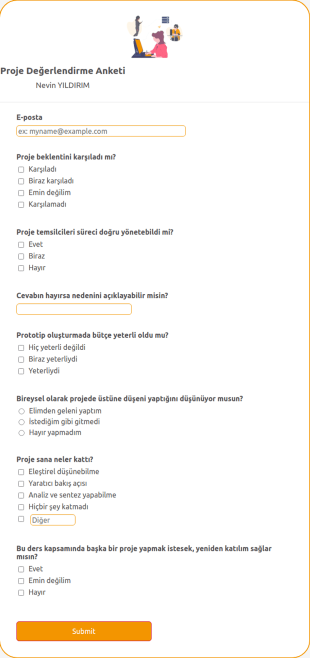 Proje Değerlendirme Anketi Form Şablonu