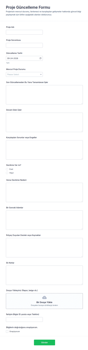 Proje Güncelleme Form Şablonu