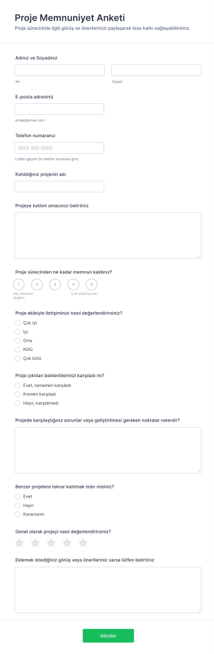 Proje Memnuniyet Anketi Form Şablonu