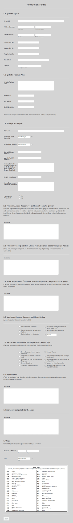Proje Öneri Form Şablonu