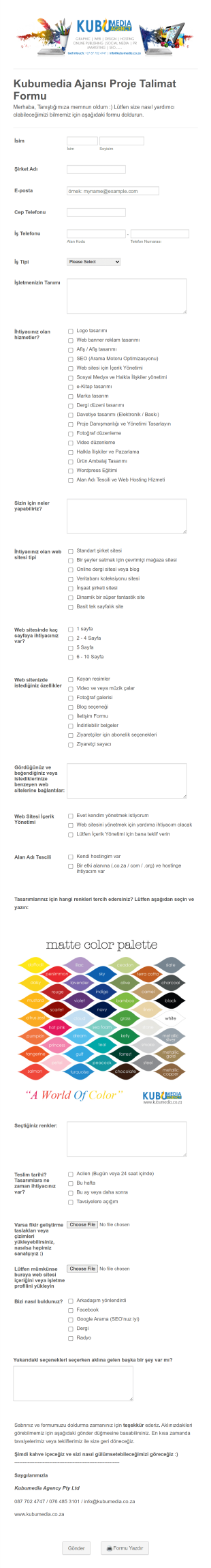 Proje Talimat Form Template