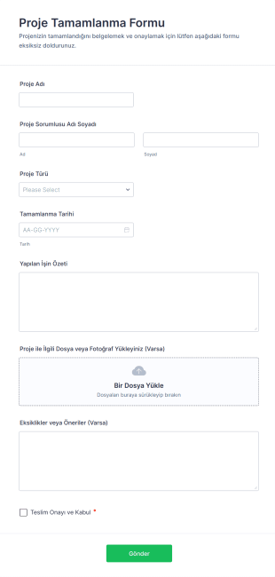 Proje Tamamlanma Form Template