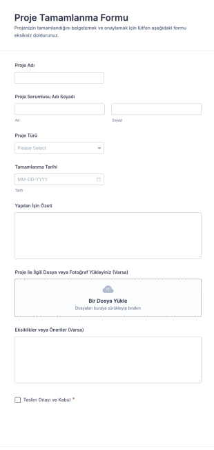 Proje Tamamlanma Form Şablonu