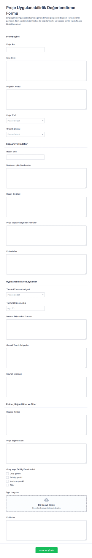 Proje Uygunluk Değerlendirme Form Şablonu