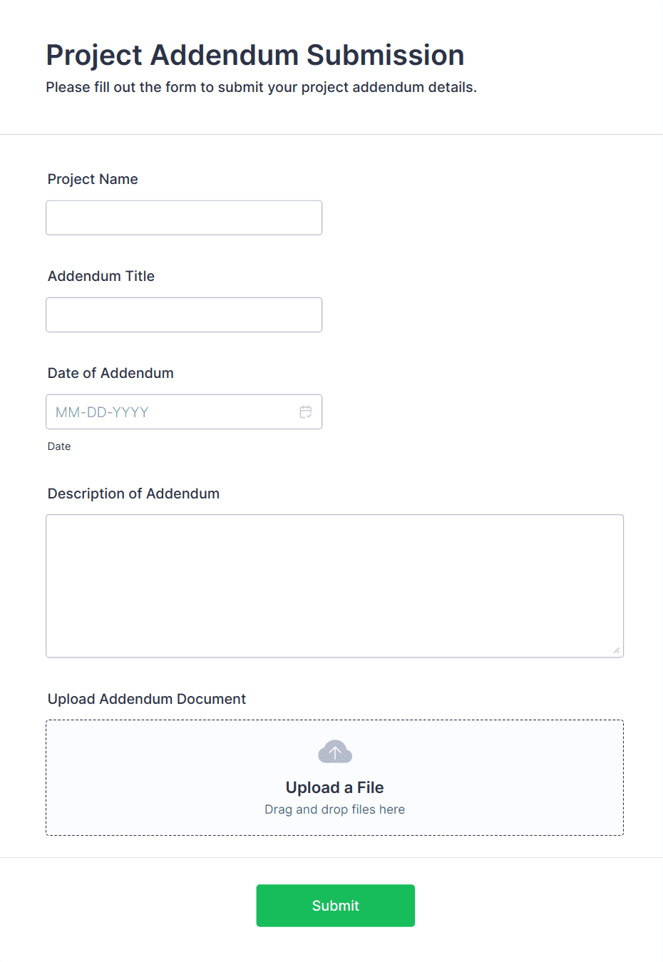 Project Addendum Submission Form Template | Jotform