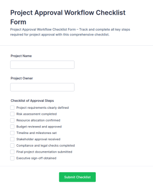 Project Approval Workflow Checklist Form Template