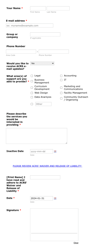 Project Based Volunteer Form Template