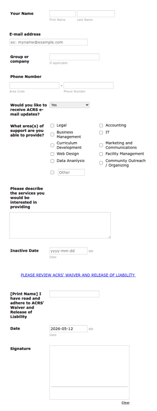 Project Based Volunteer Form Template