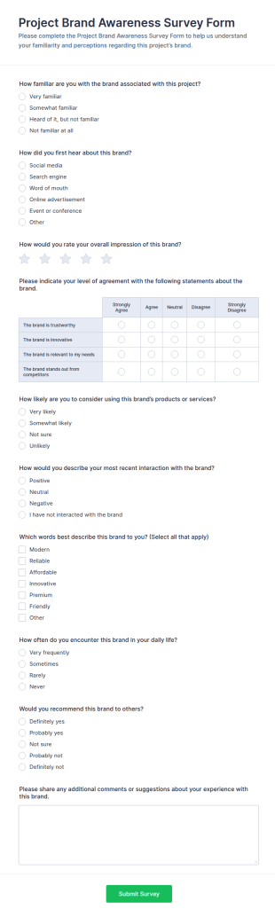 Project Brand Awareness Survey Form Template