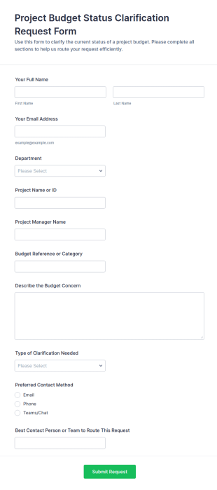 Project Budget Status Clarification Request Form Template