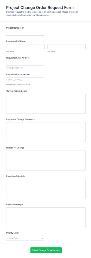 Project Change Order Request Form Template