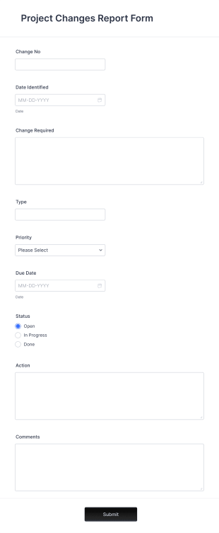 Project Changes Report Form Template