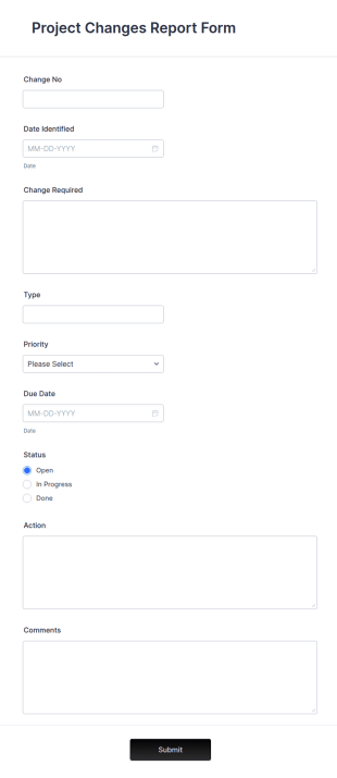 Project Changes Report Form Template