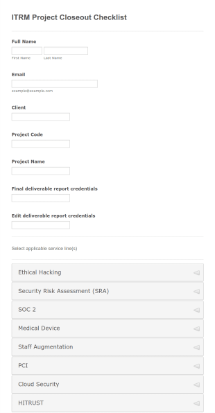 Project Closeout Checklist Form Template