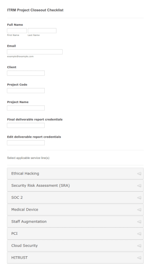 Project Closeout Checklist Form Template
