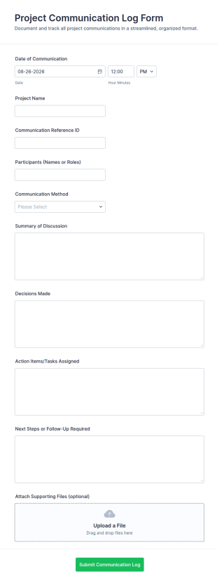 Project Communication Log Form Template