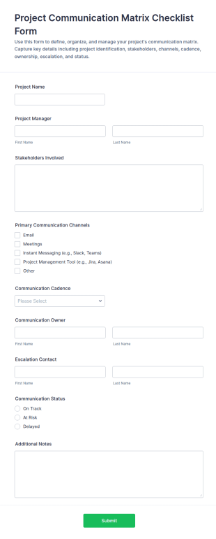 Project Communication Matrix Checklist Form Template