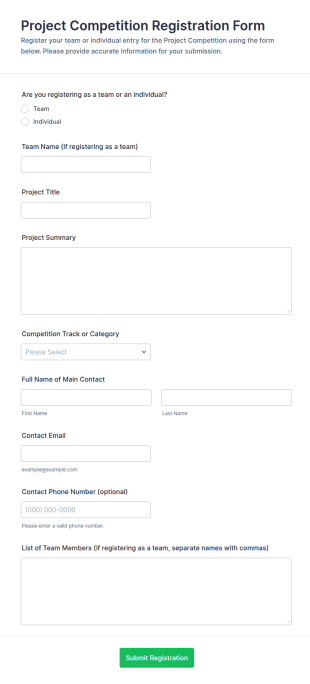 Project Competition Registration Form Template