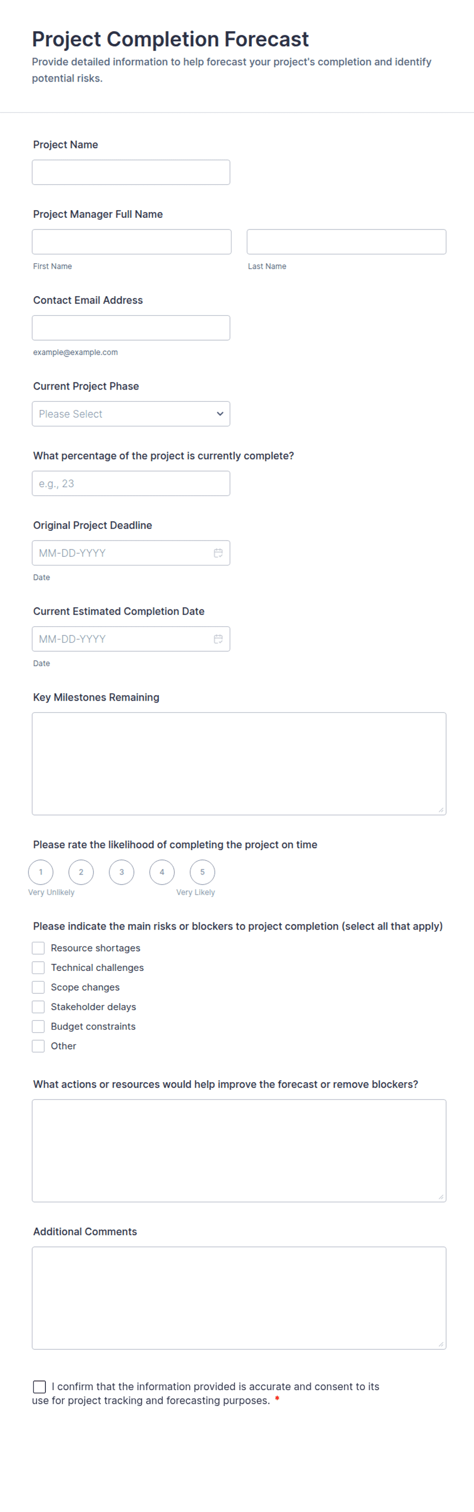 Project Completion Forecast Form Template Jotform