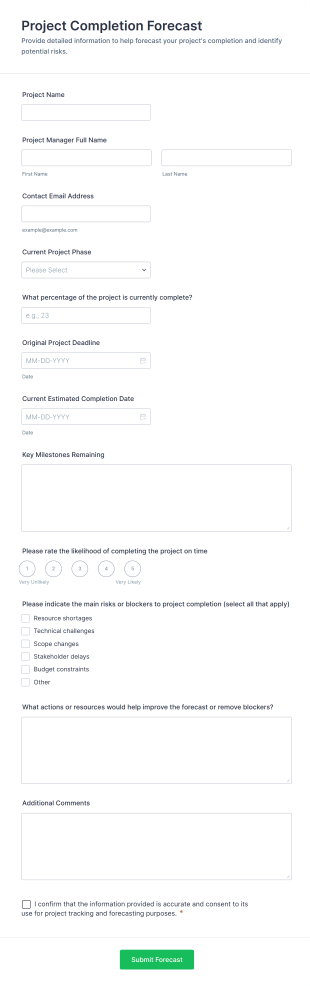 Project Completion Forecast Form Template