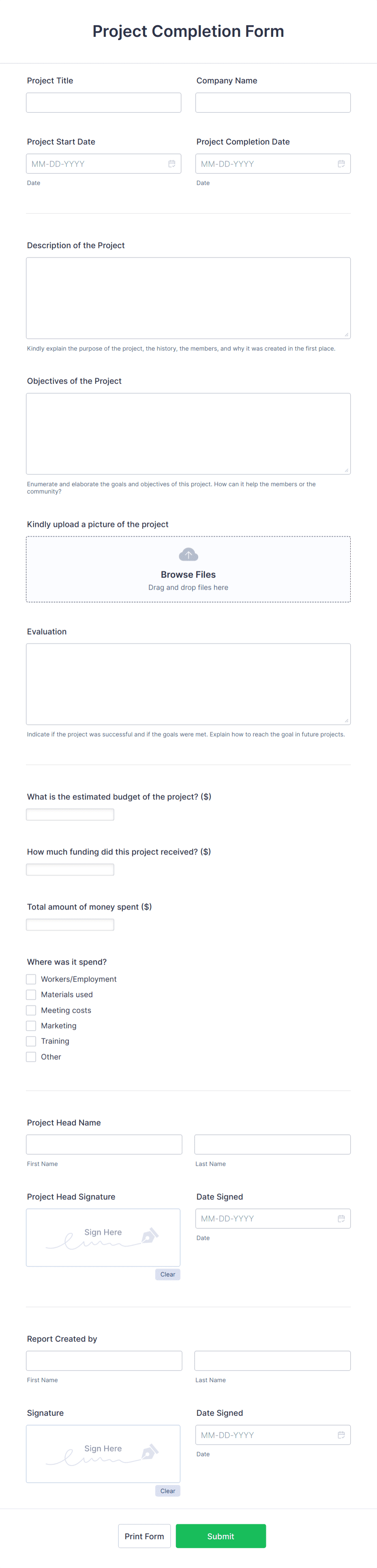 Project Completion Form Template | Jotform