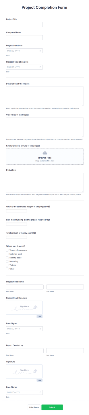 Project Completion Form Template