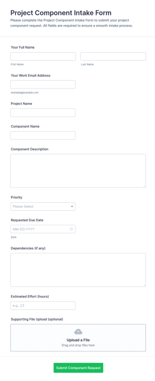 Project Component Intake Form Template