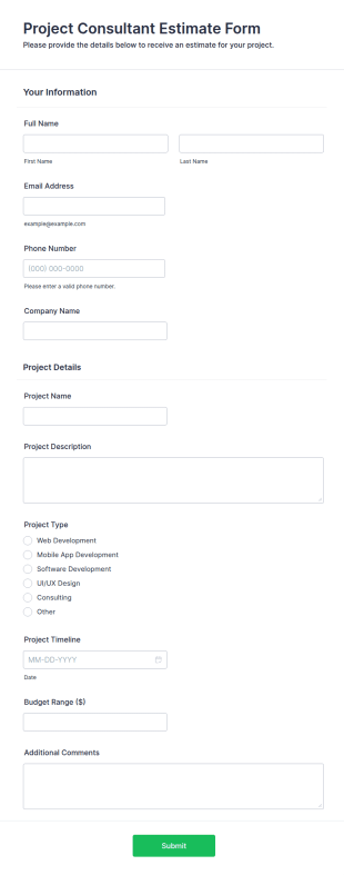 Project Consultant Estimate Form Template